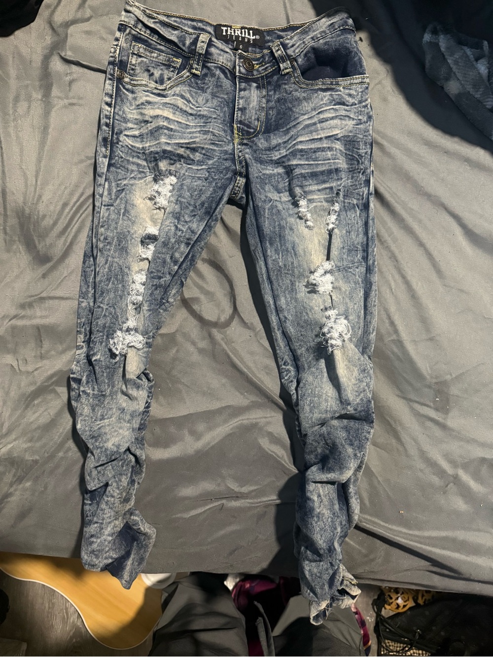 Thrill Acid-Wash Blue Distressed Skinny Jeans